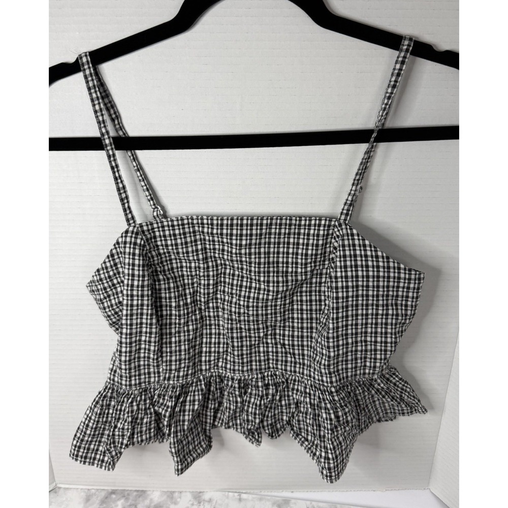 Aerie XS Black & White Peplum Crop Top Cami Cottagecore Feminine Dainty Summer